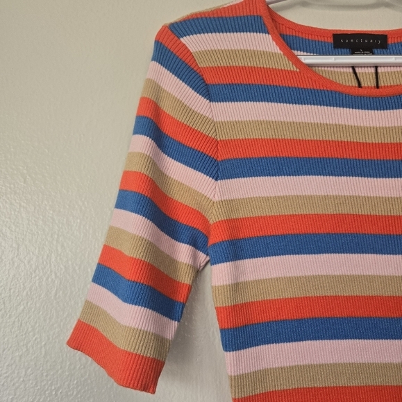 NWT Sanctuary Act Natural Ribbed Knit Striped Dress Size Large - Picture 5 of 7